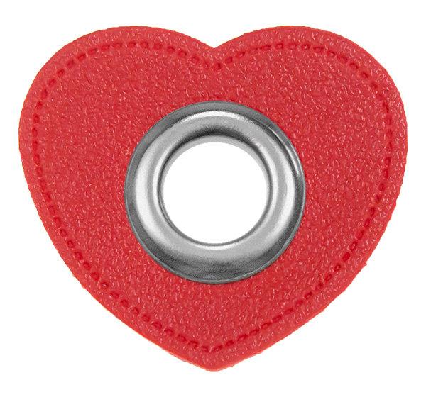 Ösen-Patches Herzform Breite 39 mm ,Höhe 35 mm , Ø 10 mm,  Hellrot